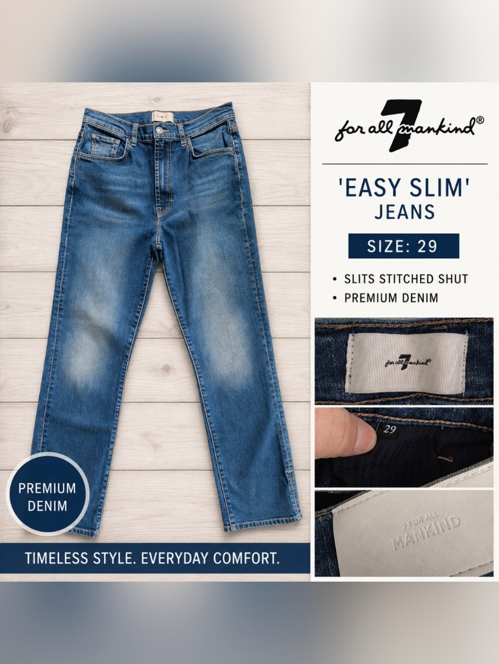 7 For All Mankind Easy Slim NY1 jeans size 29 medium wash Excellent condition